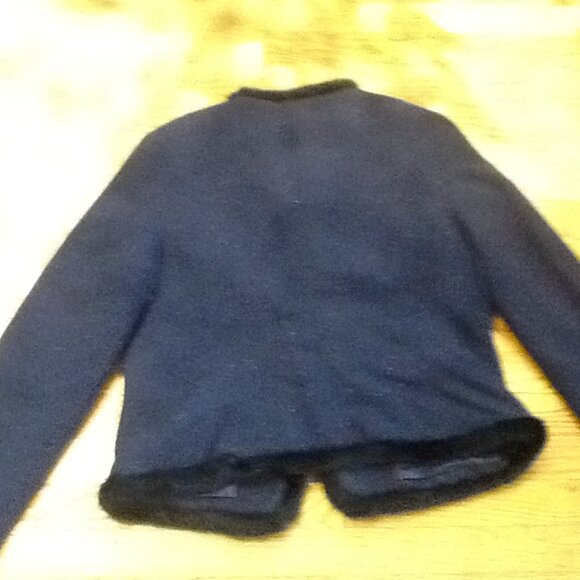Navy Tweed Lady Jacket Edged with Navy Faux Fur - Picture 3 of 7